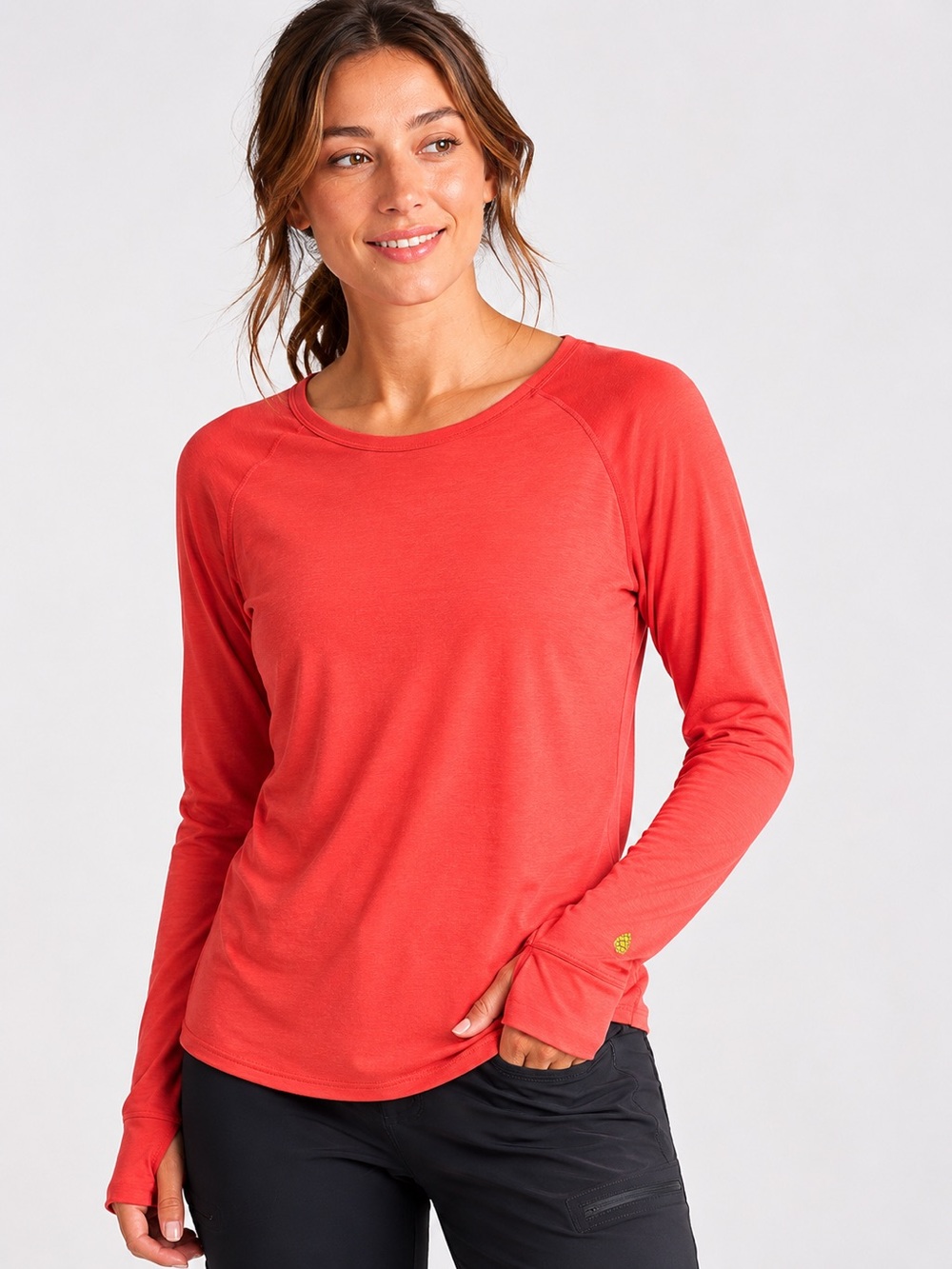 Stio Long Sleeve Performance Tee Medium Coral Orange Outdoor Activewear